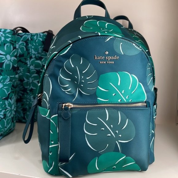 kate spade | Bags | Kate Spade Chelsea Monstera Leaves Print Medium Nylon  Backpack Green Multi | Poshmark